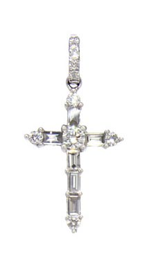 Royal Collection 18K White Gold Small Diamond Cross Pendant Necklace