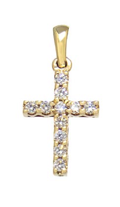Royal Collection 14K Yellow Gold Small Pave Diamond Cross Pendant Necklace