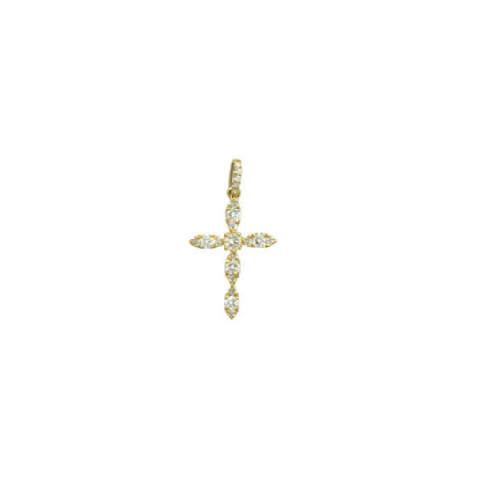 Royal Collection 14K Yellow Gold Scalloped Diamond Cross Pendant Necklace