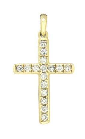 Royal Collection 14K Yellow Gold Small Diamond Cross Pendant Necklace