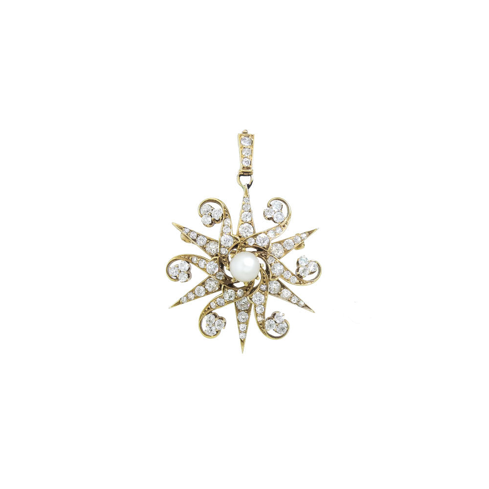 Royal Estate Pearl and Diamond Starburst Pendant