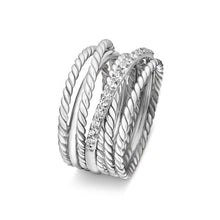 Load image into Gallery viewer, Crossover Ring in Sterling Silver with Diamonds, 12mm
