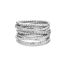 Load image into Gallery viewer, Crossover Ring in Sterling Silver with Diamonds, 12mm
