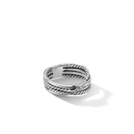 X Crossover Band Ring in Sterling Silver with Pave Diamonds