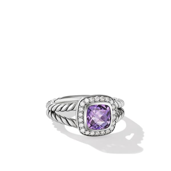Petite Albion Ring in Sterling Silver with Amethyst and Diamonds, 7mm