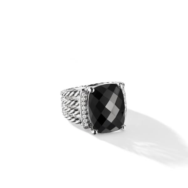 Wheaton Ring in Sterling Silver with Black Onyx and Diamonds, 16mm