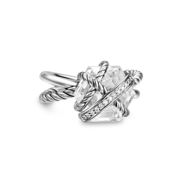 Cable Wrap Ring in Sterling Silver with Crystal and Pave Diamonds, 11mm