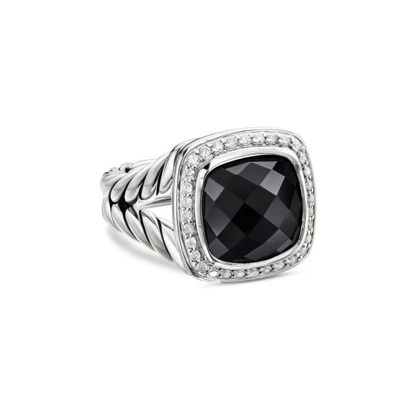 Albion Ring in Sterling Silver with Black Onyx and Diamonds, 11mm