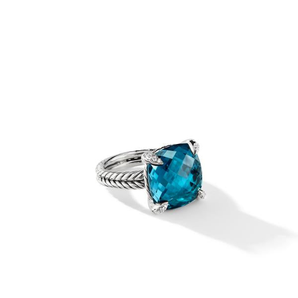 Chatelaine Ring in Sterling Silver with Hampton Blue Topaz and Diamonds, 14mm