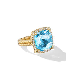 Load image into Gallery viewer, Chatelaine Pave Bezel Ring in 18K Yellow Gold with Blue Topaz and Diamonds, 14mm
