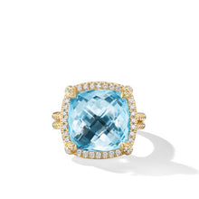 Load image into Gallery viewer, Chatelaine Pave Bezel Ring in 18K Yellow Gold with Blue Topaz and Diamonds, 14mm

