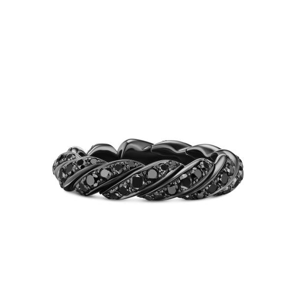 Sculpted Cable Flex Band Ring in 18K White Gold with Black Rhodium and Black Diamonds, 5mm