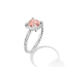 Load image into Gallery viewer, Petite Chatelaine Pave Bezel Ring in Sterling Silver with Morganite and Diamonds, 7mm
