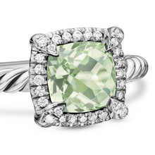Load image into Gallery viewer, Petite Chatelaine Pave Bezel Ring in Sterling Silver with Prasiolite and Diamonds, 7mm
