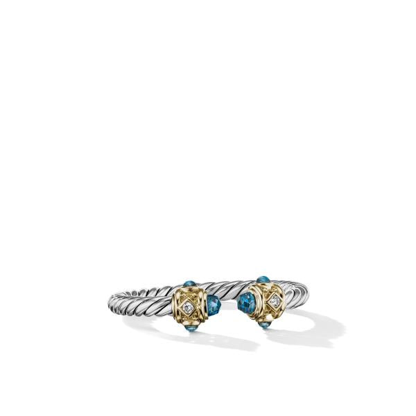 Renaissance Ring in Sterling Silver with 14K Yellow Gold, Hampton Blue Topaz and Diamonds, 2.3mm