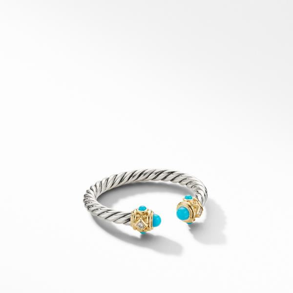 Renaissance Ring in Sterling Silver with Turquoise, 14K Yellow Gold and Diamonds