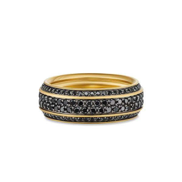 Beveled Band Ring in 18K Yellow Gold with Black Diamonds, 8.5mm