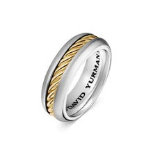 Load image into Gallery viewer, Cable Inset Band Ring in Sterling Silver with 18K Yellow Gold, 8mm
