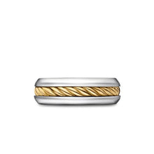 Load image into Gallery viewer, Cable Inset Band Ring in Sterling Silver with 18K Yellow Gold, 8mm
