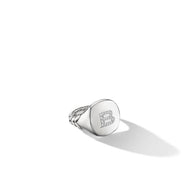 DY B Initial Pinky Ring in Sterling Silver with Pave Diamonds