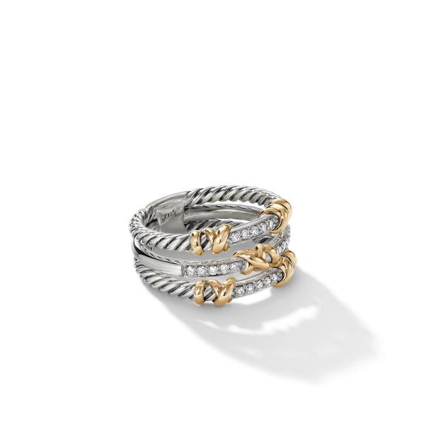 Petite Helena Wrap Three Row Ring in Sterling Silver with 18K Yellow Gold and Pave Diamonds