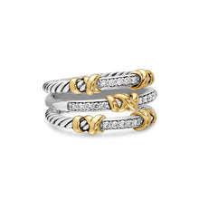 Load image into Gallery viewer, Petite Helena Wrap Three Row Ring in Sterling Silver with 18K Yellow Gold and Diamonds, 12mm
