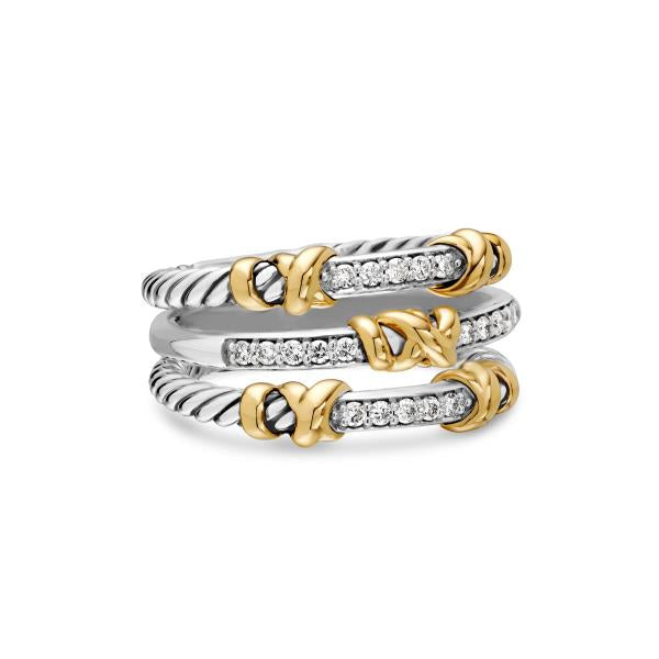Petite Helena Wrap Three Row Ring in Sterling Silver with 18K Yellow Gold and Diamonds, 12mm