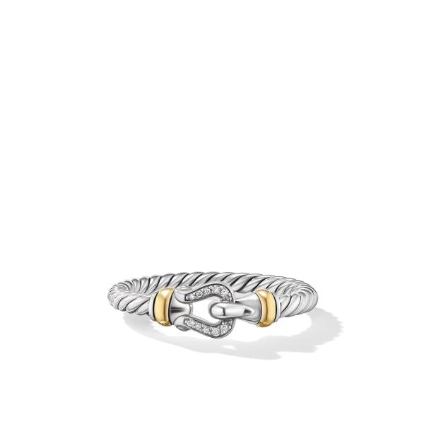 Petite Buckle Ring in Sterling Silver with 18K Yellow Gold and Diamonds, 2mm