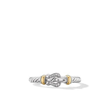 Load image into Gallery viewer, Petite Buckle Ring in Sterling Silver with 18K Yellow Gold and Diamonds, 2mm
