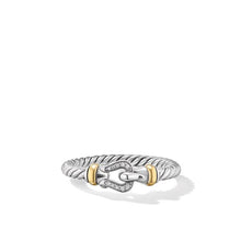 Load image into Gallery viewer, Petite Buckle Ring in Sterling Silver with 18K Yellow Gold and Diamonds, 2mm
