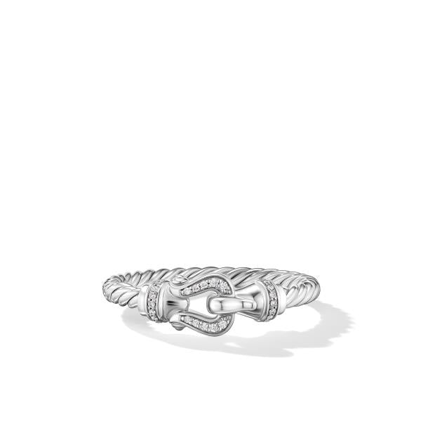 Petite Buckle Ring in Sterling Silver and Diamonds, 2mm