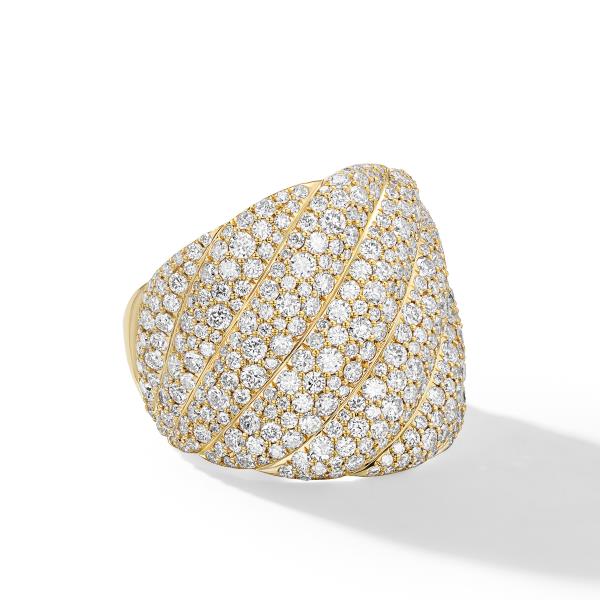 Sculpted Cable Ring in 18K Yellow Gold with Pave Diamonds