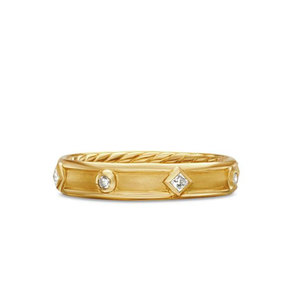 Modern Renaissance Band Ring in 18K Yellow Gold with Diamonds, 4mm