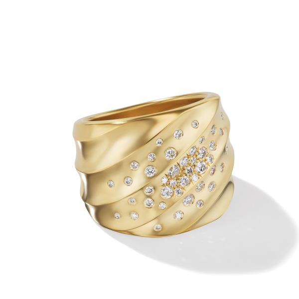 Cable Edge Saddle Ring in Recycled 18K Yellow Gold with Pave Diamonds