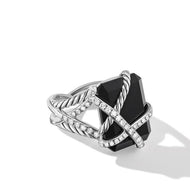 Cable Wrap Ring in Sterling Silver with Black Onyx and Diamonds, 20.4mm