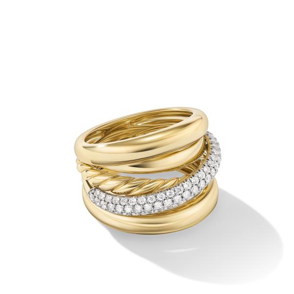 Pave Crossover Five Row Ring in 18K Yellow Gold with Diamonds