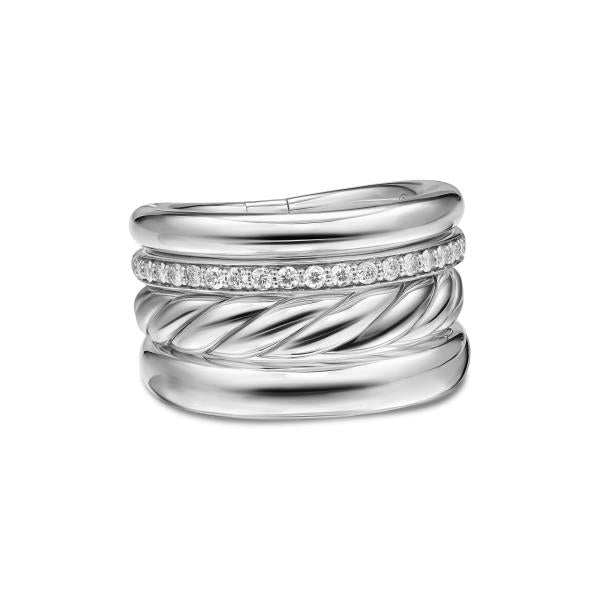 DY Mercer Four Row Ring in Sterling Silver with Diamonds, 13.8mm