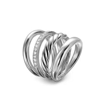Load image into Gallery viewer, DY Mercer Four Row Ring in Sterling Silver with Diamonds, 13.8mm
