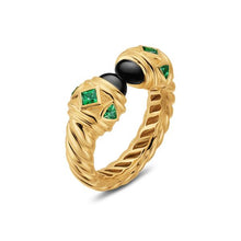 Load image into Gallery viewer, Renaissance Color Ring in 18K Yellow Gold with Black Onyx and Tsavorites, 9.9mm
