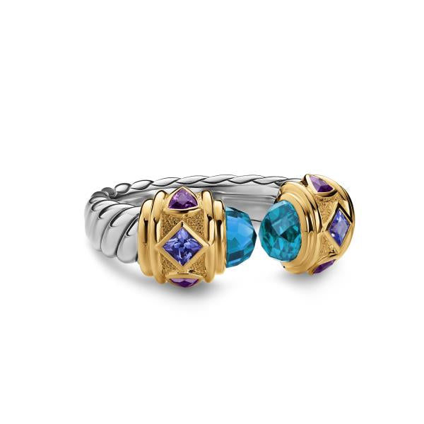 Renaissance Color Ring in Sterling Silver with 14K Yellow Gold, Hampton Blue Topaz, Iolite and Amethyst, 9.9mm