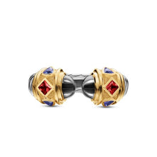 Load image into Gallery viewer, Renaissance Color Ring in Sterling Silver with 14K Yellow Gold, Hematine, Rhodolite Garnet and Iolite, 9.9mm
