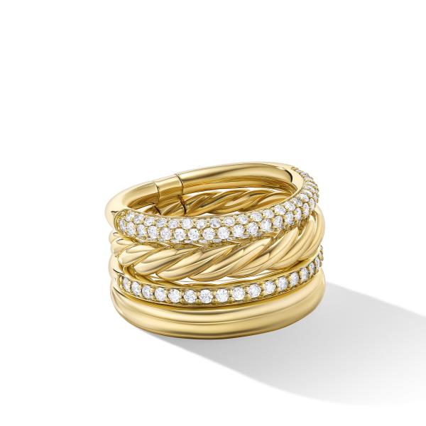 DY Mercer Multi Row Ring in 18K Yellow Gold with Pave Diamonds