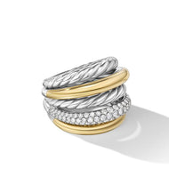 DY Mercer Multi Row Ring in Sterling Silver with 18K Yellow Gold and Diamonds