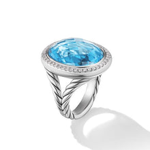 Load image into Gallery viewer, Albion Oval Ring in Sterling Silver with Blue Topaz and Diamonds, 21mm

