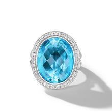 Load image into Gallery viewer, Albion Oval Ring in Sterling Silver with Blue Topaz and Diamonds, 21mm
