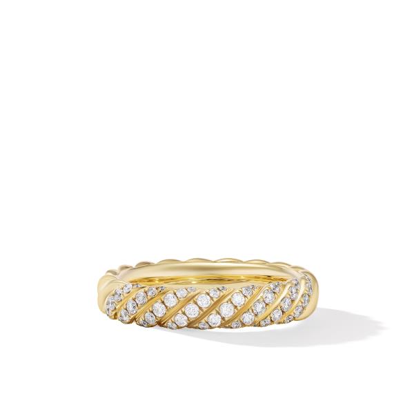 Sculpted Cable Pave Band Ring in 18K Yellow Gold with Diamonds