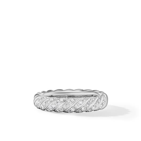 Sculpted Cable Pave Band Ring in 18K White Gold with Diamonds