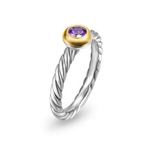 Load image into Gallery viewer, Petite Cable Ring in Sterling Silver with 14K Yellow Gold and Amethyst, 2.8mm
