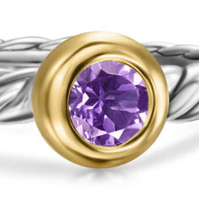 Load image into Gallery viewer, Petite Cable Ring in Sterling Silver with 14K Yellow Gold and Amethyst, 2.8mm
