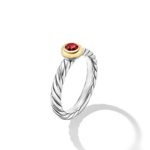 Load image into Gallery viewer, Petite Cable Ring in Sterling Silver with 14K Yellow Gold and Rhodolite Garnet, 2.8mm
